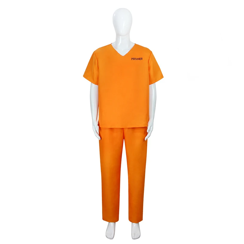 Men New Black Convict Halloween Cosplay Adult Orange Prison Uniform Costume