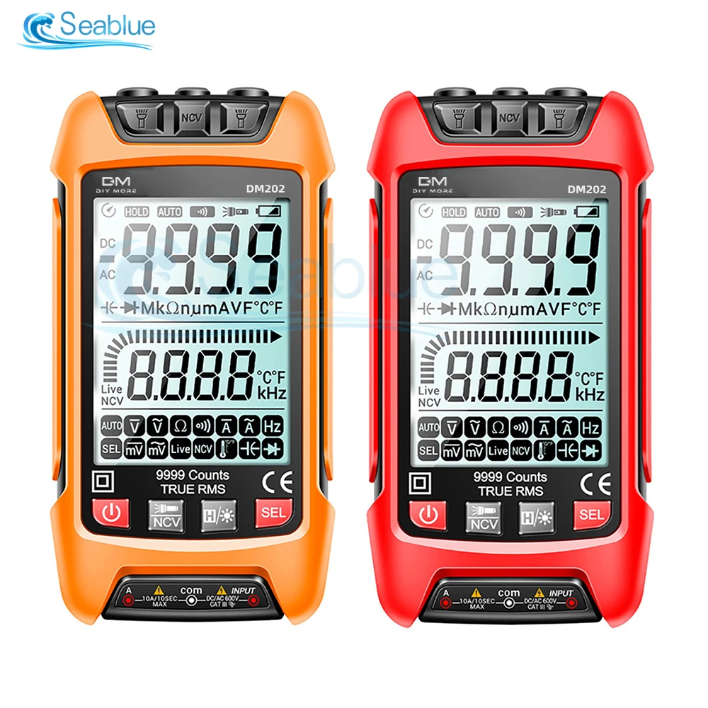 Rechargeable Voltage DM201 Digital Multimeter Color LCD Display 9999 Counts Auto Range Ohmmeter Backlight Cap Ohm Hz Diode