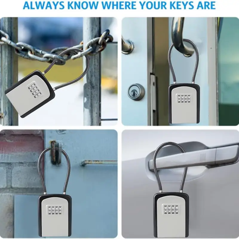 Kotak kunci kunci dapat digantung paduan seng kotak kunci 4 Digit kombinasi dapat direset kode kotak penyimpanan pengatur kunci cadangan untuk mobil