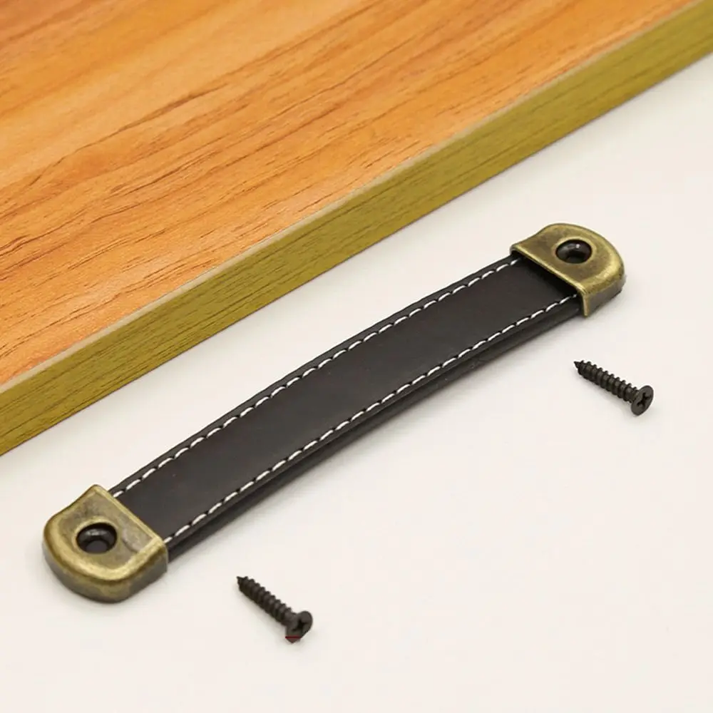 Vintage con tornillos manija de cuero perillas de puerta cuadradas de aleación de Zinc suave 96/128/160mm manija de cajón gabinete
