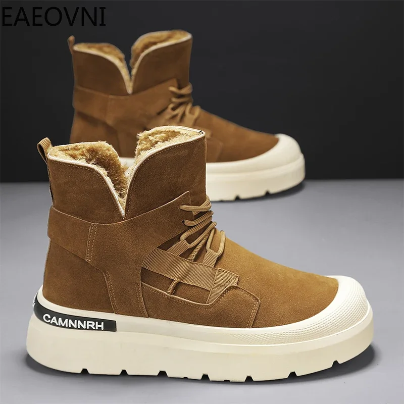 Men's Snow Boots Men Boot High Tops Round Toe Mens Winter Shoes Trendy All-match Anti-slip EAEOVNI Explosive Style Male Shoe New