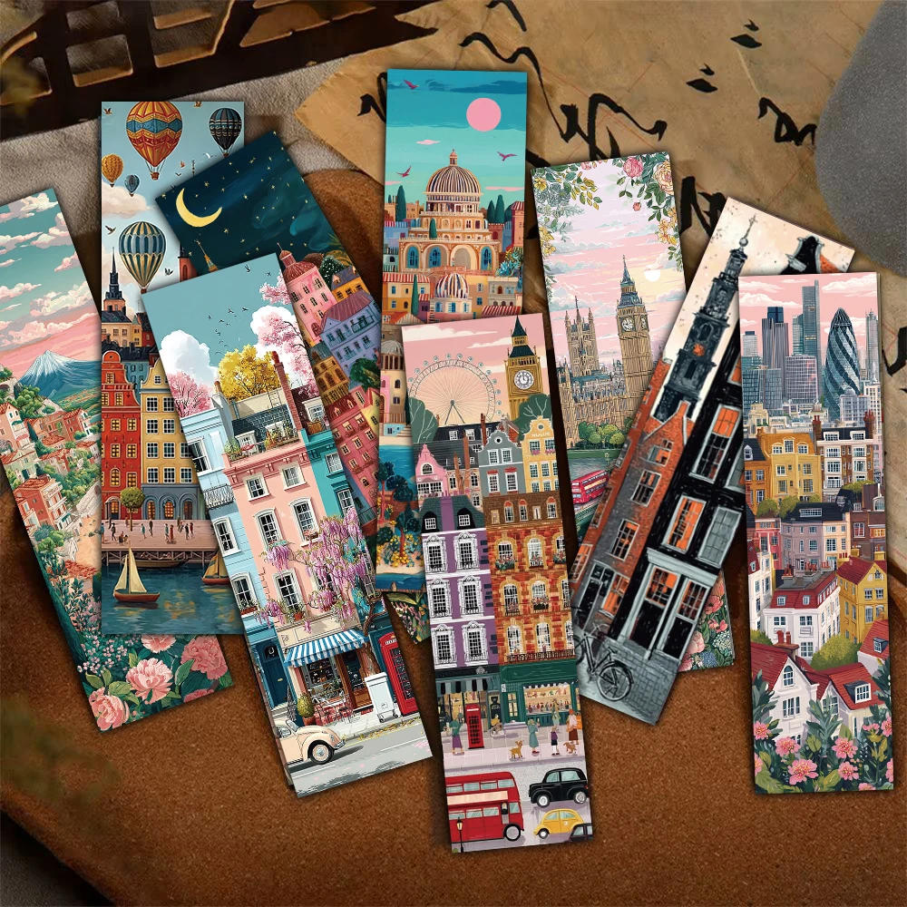 30PCS Urban Illustration Print Bookmark Home Decoration Student Creative Gifts Coffee Aesthetic Reading Book Art Printing