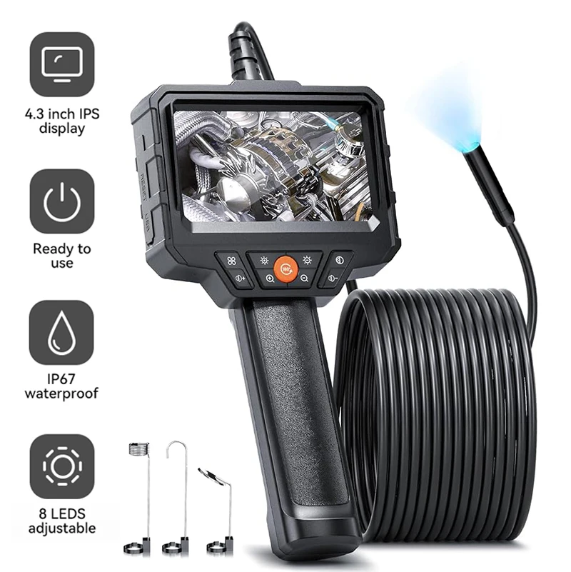 Single&Dual Industrial Endoscope Camera 4.3'' 8mm Pipe Sewer Inspection Camera Handheld Borescope 1080p IP67 Waterproof For Car