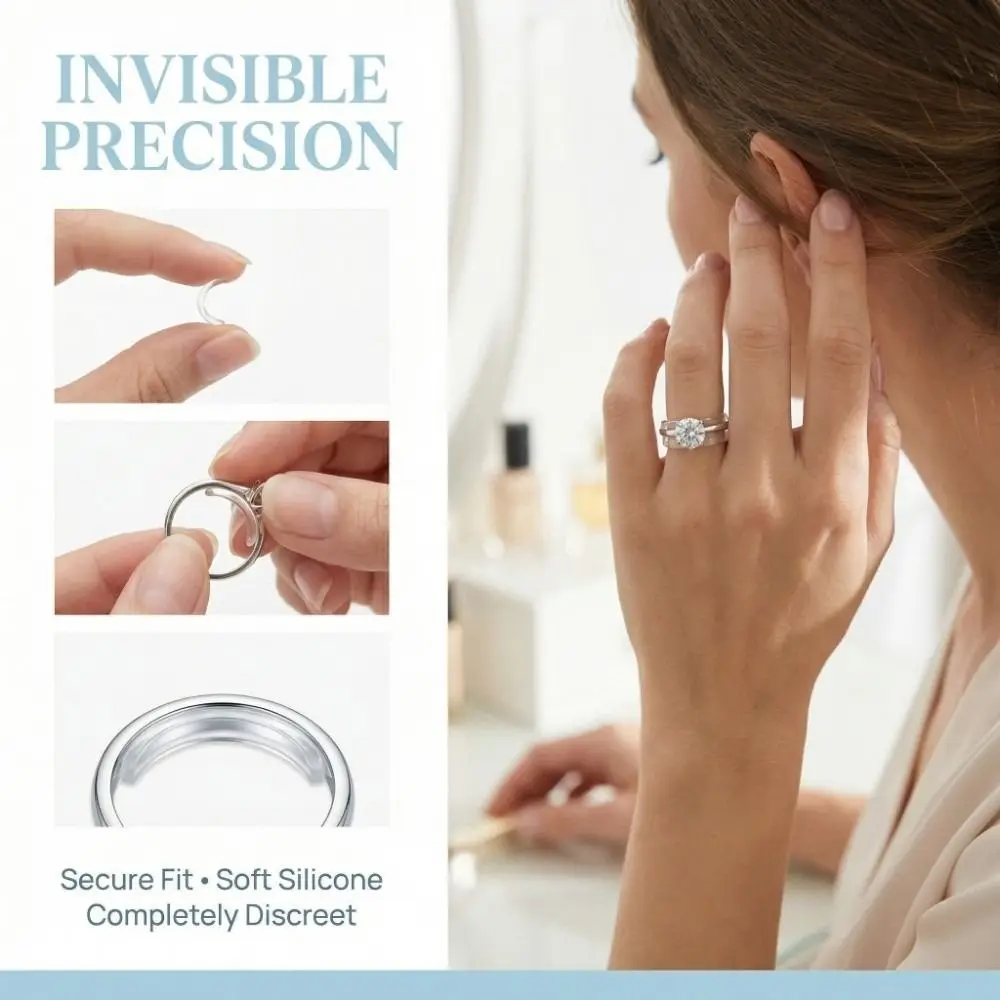 15/26Pcs Invisible Design Ring Size Adjusters Transparent 8 Sizes Ring Guards for Loose Rings No Resizing Needed Silicone