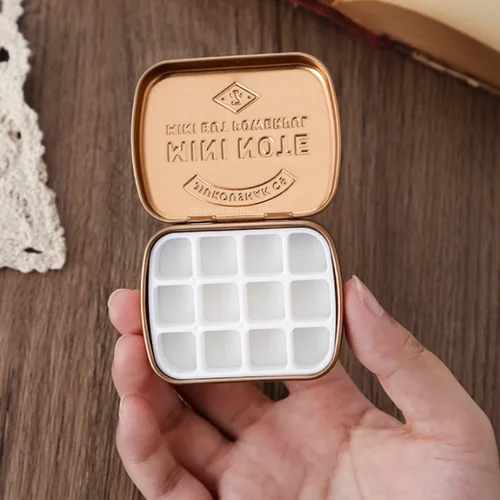 Imagen 2 del producto Mini caja de hojalata de acuarela portátil, embalaje de acuarela, paleta de viaje, pintura de artista para estudiantes, suministros de arte, 12/24 cuadrículas