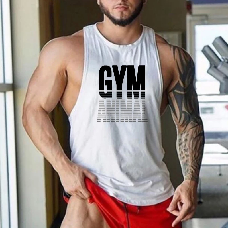 

Men Bodybuilding Stringers Sleeveless Vests Gym Fitness Tank Tops Summer Cotton Sport Clothing European and American Hurdle Tops