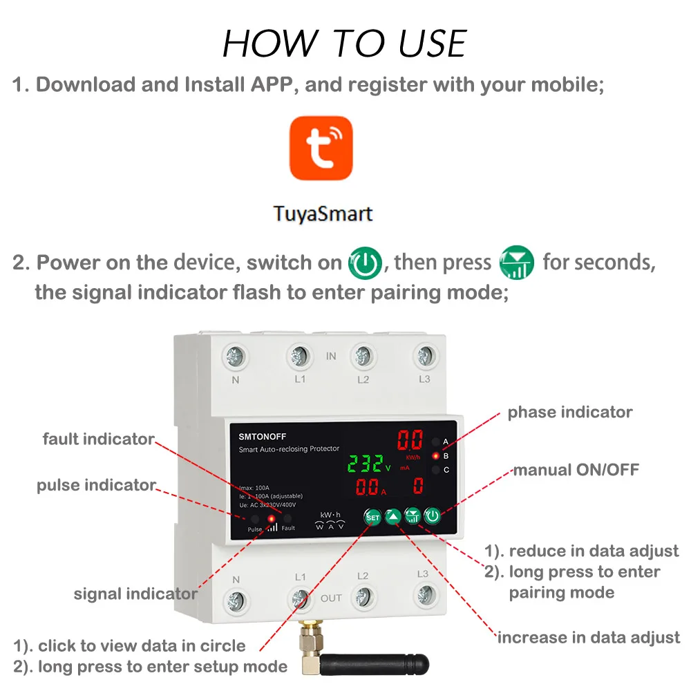 Tuya WiFi Drei Phase 4P 100A Auto-Wiedereinschaltung Über Unter Spannung Schutz Prepaid Meter Timer Schalter Stimme fernbedienung – Detail 19
