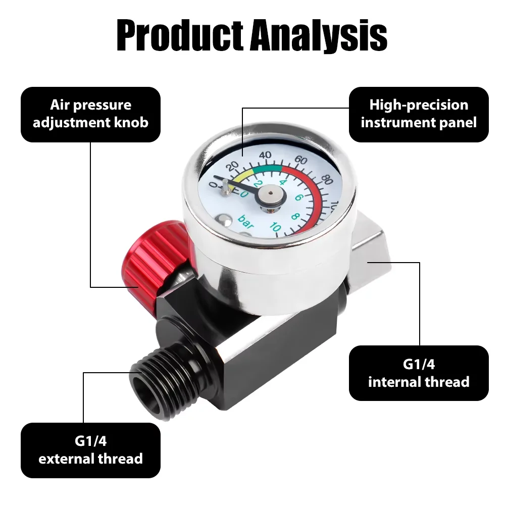 

Aluminum Alloy Air Compressor Regulator with Pressure Gauge G1/4 Easy to Install For Spray Guns And Pneumatic Tools Accessory