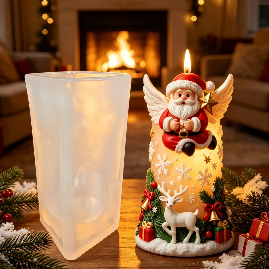 Angel Santa Claus Elk Snowflake Candle Silicone Mold Christmas Tree Pine Branch Bell Gift Star Relief Resin Gypsum Molds - view 4