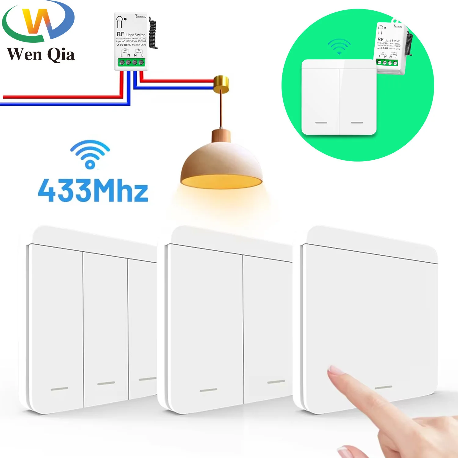 

Wireless Smart Light Switch 433Mhz Wall Panel Remote Control Transmitter Switch Mini Relay Receiver 110V 220V 2200W For Lamp Fan