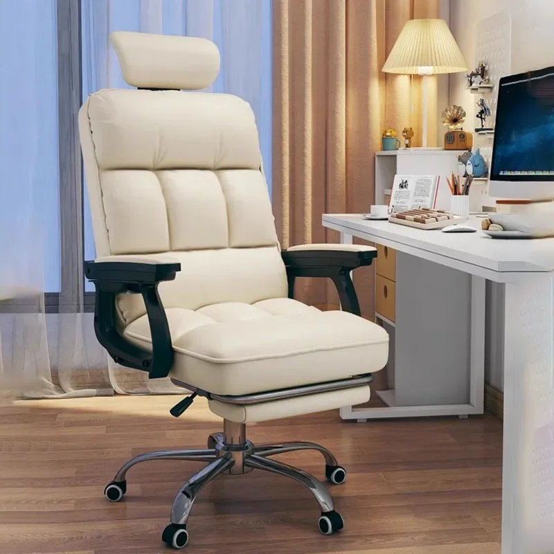 Beige Footrest Office Chair Swivel Wheels Aesthetic Comfy Gaming Cushion Ergonomic Sillas De Oficina Furniture