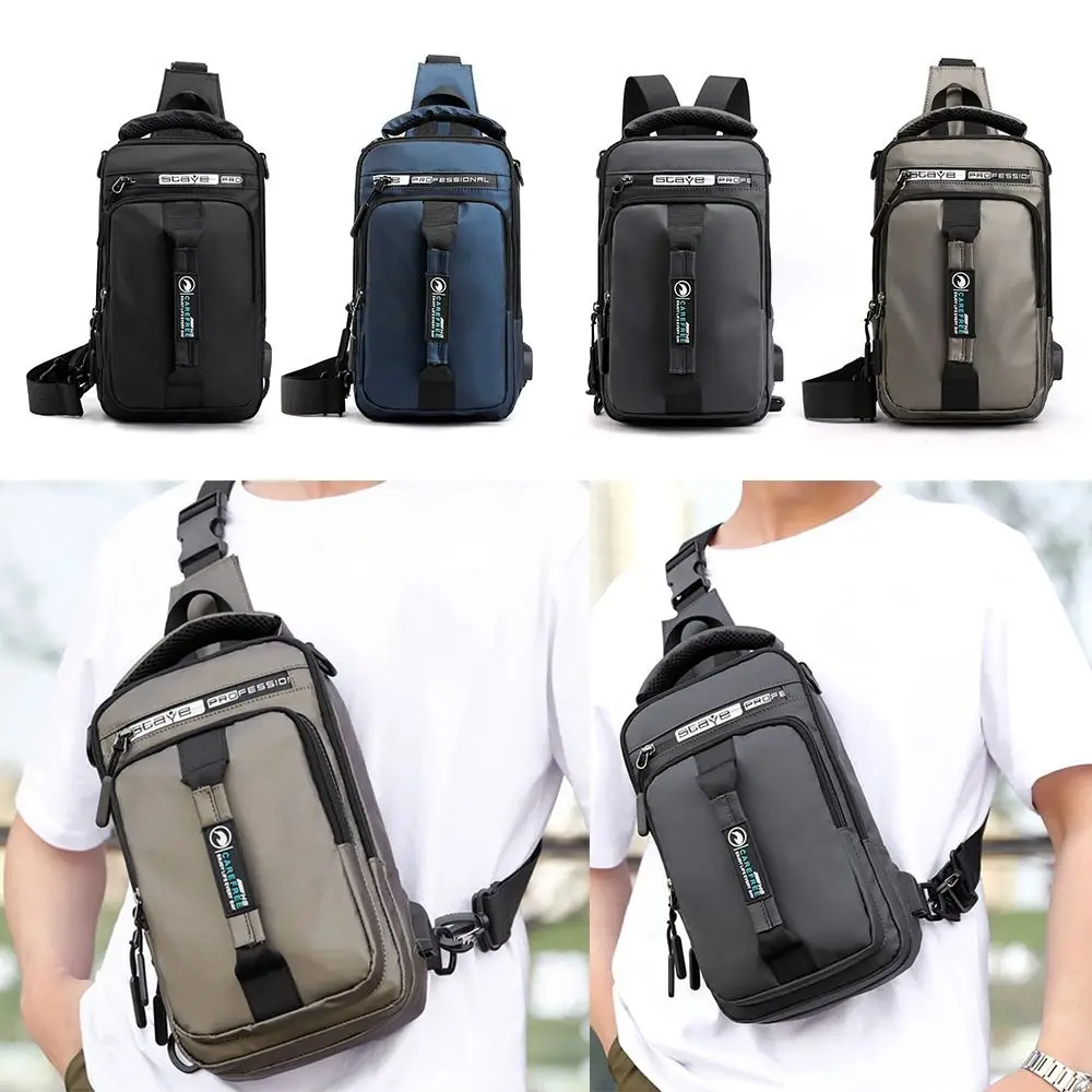 Men USB Charging Shoulder Messenger Backpack Waterproof Zipper Chest Bag Anti-theft Crossbody Bags Outdoor