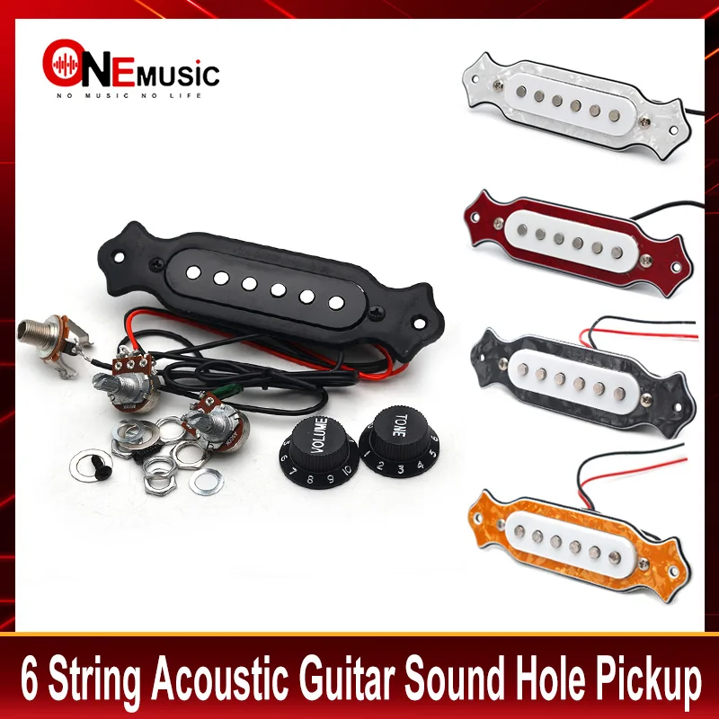 6 String White/Black/Red Acoustic Guitar Sound Hole Pickup Pre-Wired Pickup Set Up Pots Knobs Jack Soundhole Pickup