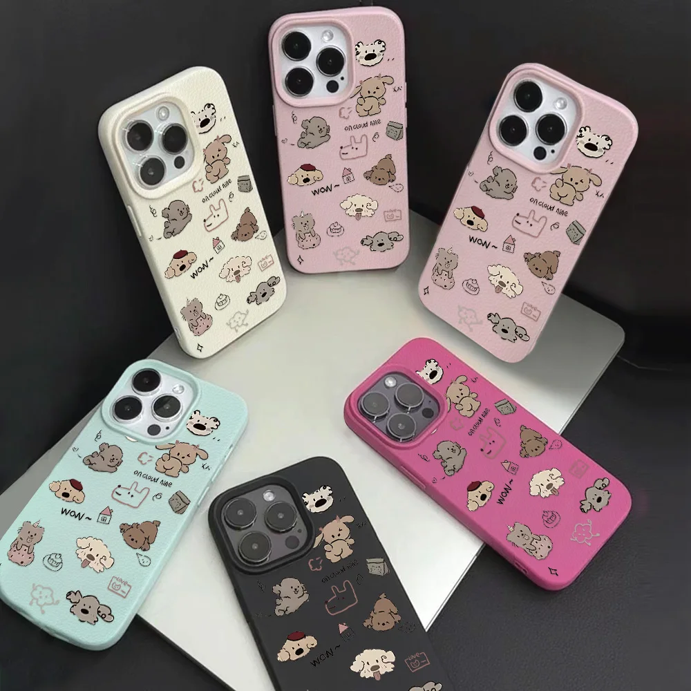 Cute Cartoon Dog Animals Phone Case For iPhone 16 Pro Case iPhone 15 14 11 12 13 Pro Max 16 Plus Soft Leather Shockproof Cover