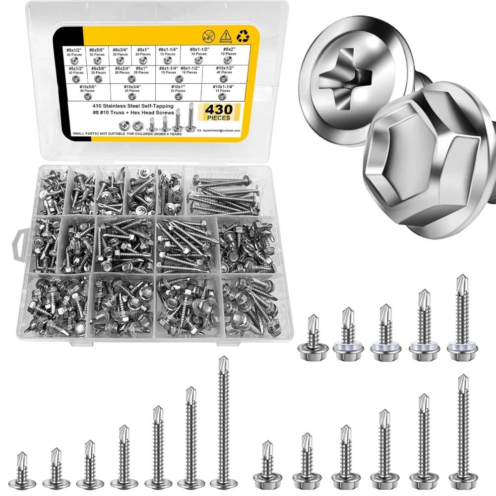 430 قطعة 410 الفولاذ المقاوم للصدأ البريطانية القياسية الصليب مسامير سداسية واس الحفر الذيل مسامير سداسية الحفر الذيل المسمار مزيج