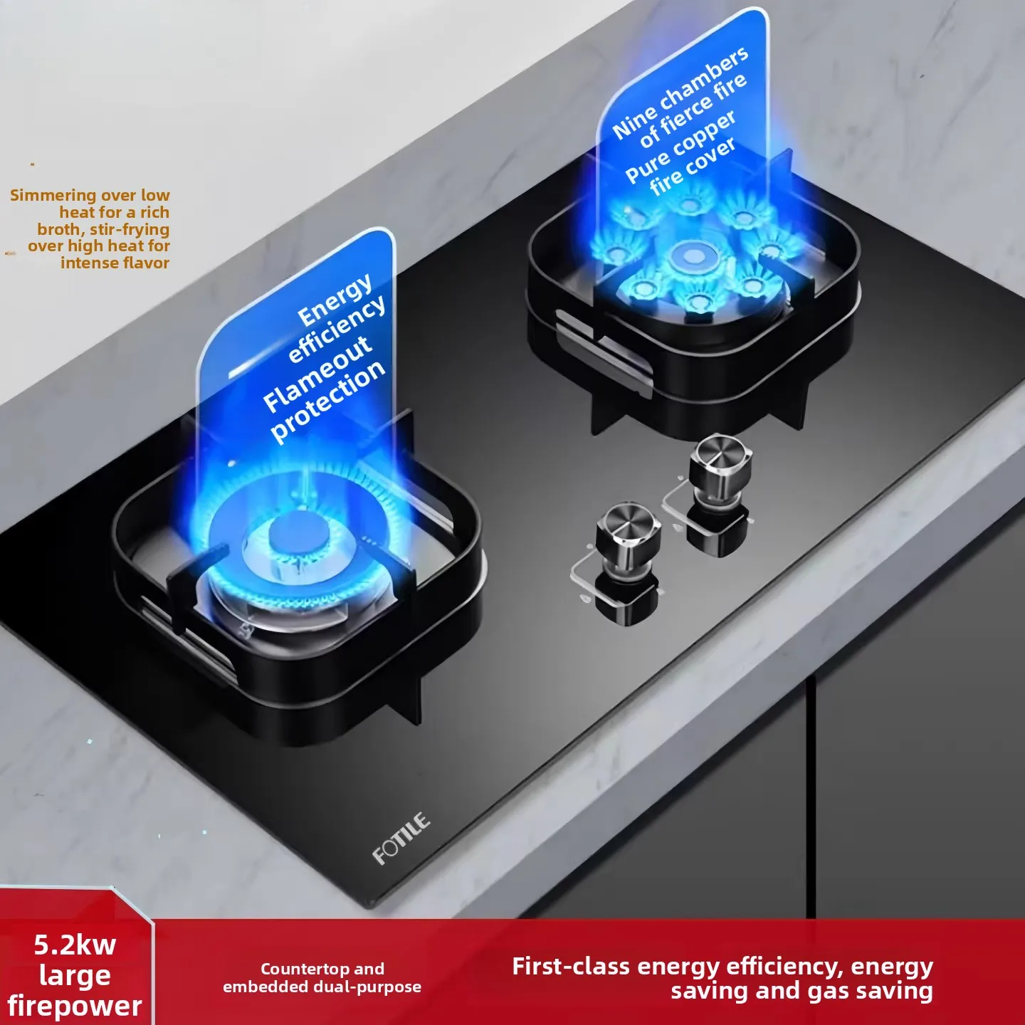 

Газовая плита с двумя конфорками, высокой мощностью нагрева, встраиваемая газовая плита для природного газа, настольная плита для сжиженного газа, энергосберегающая угольная газовая плита.