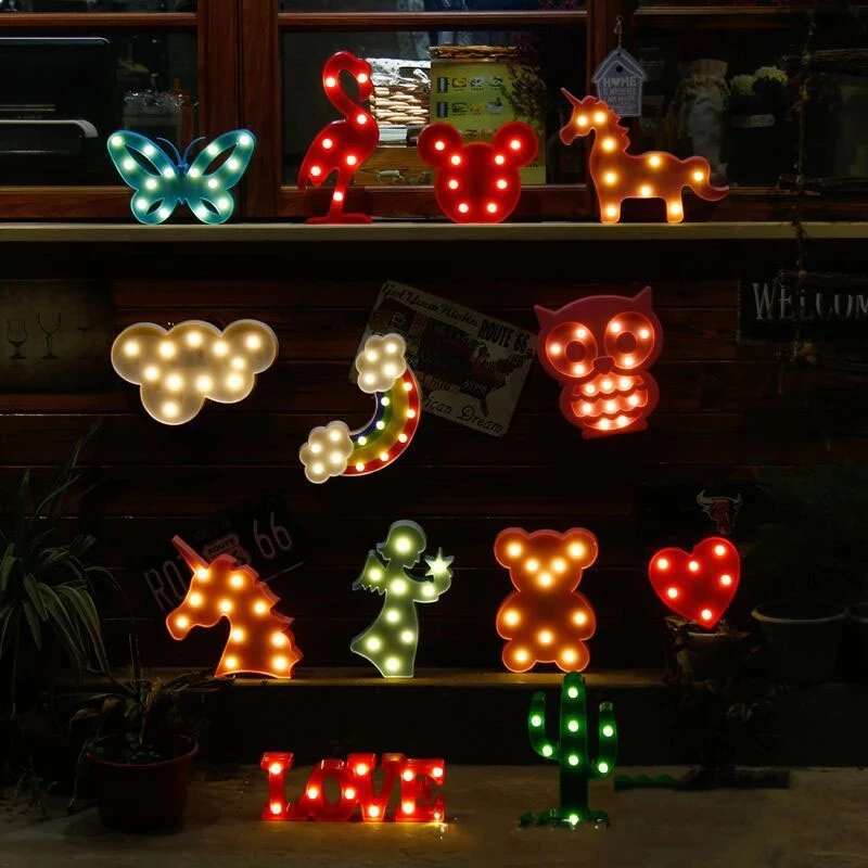 led flamingo cactus pineapple cloud decoration table lamp letter night light