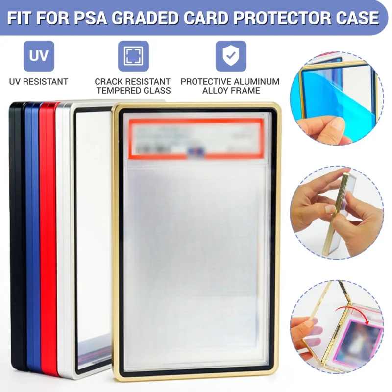 5 Pack Aluminum Magnetic For PSA Graded Card Slab Holders with UVR Tempered Glass Stackable UV Blocking Multi Color Combination