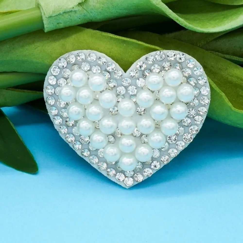 

10PCS Heart Shape Heart Rhinestone Clothes Applique Pearl Beaded Iron on Pearl Patches Shiny Love Clothes Patches Sewing