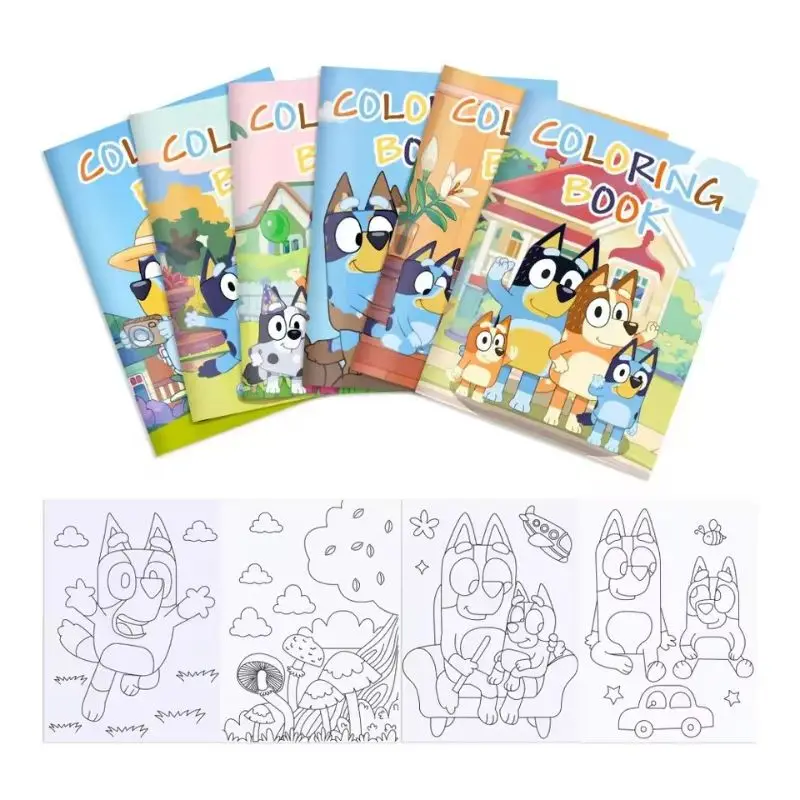 Libro de Colorear DIY de Bluey, el Perro Azul, 6 Piezas, para Fiestas, con Tela Colorida y Dibujos Animados