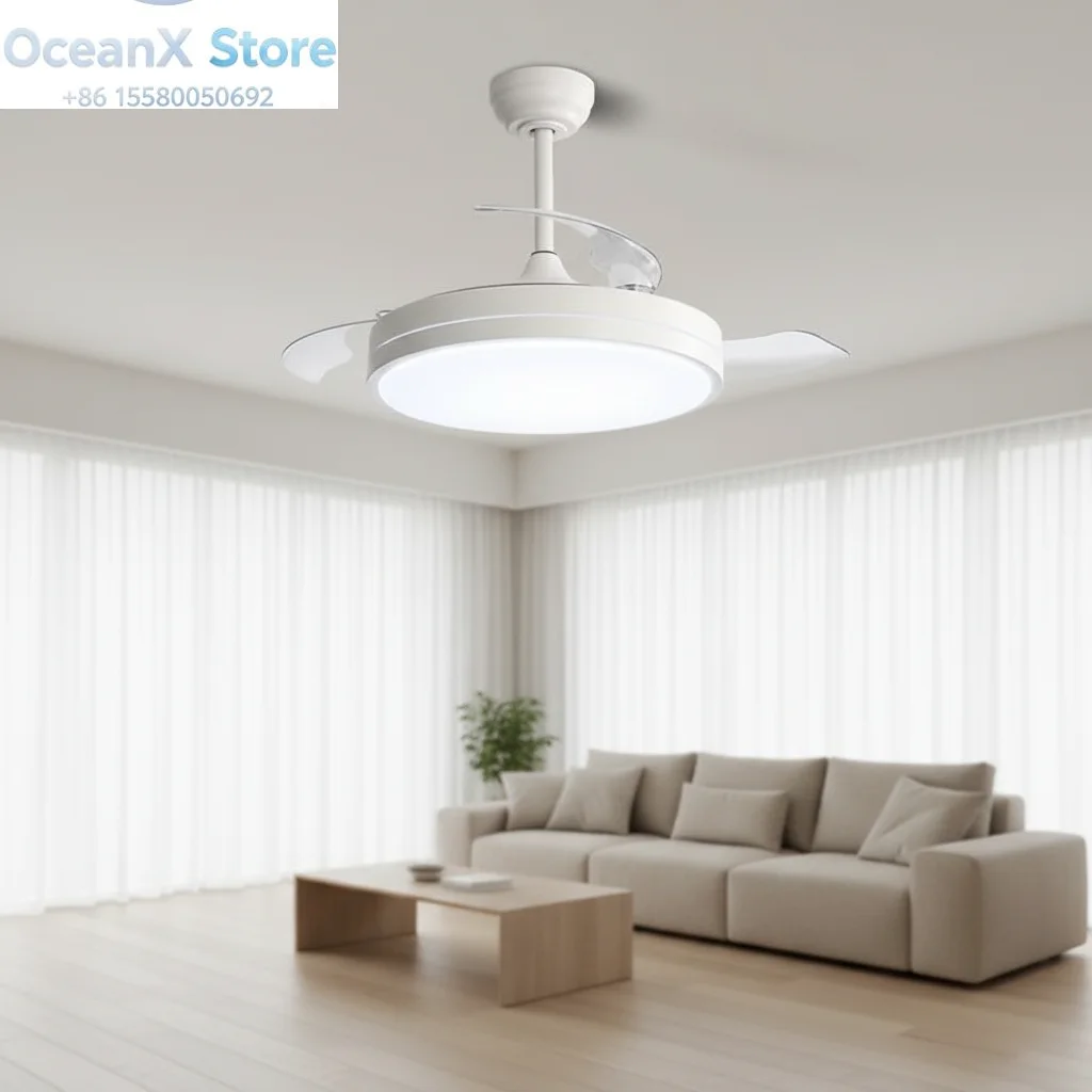 Hot Selling Modern Indoor 42 Inch Retractable Ceiling Fan with Light, ABS Blades, Dimmable Eye-Care LED
