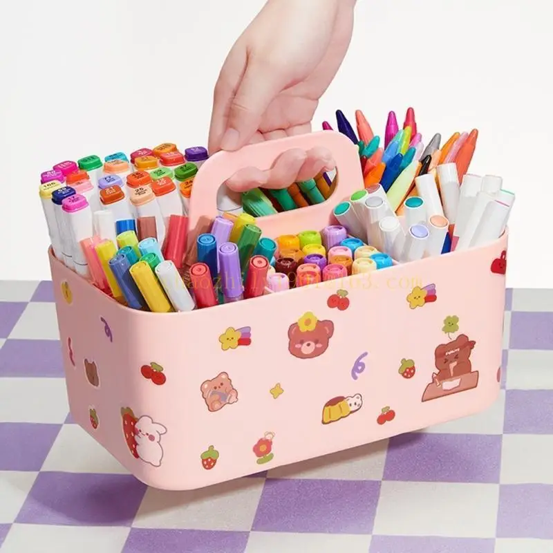 

62KA Desktop Stationary 5 Compartments Marker Caddies with Handle Big Capacity Art Supply Storage Holder