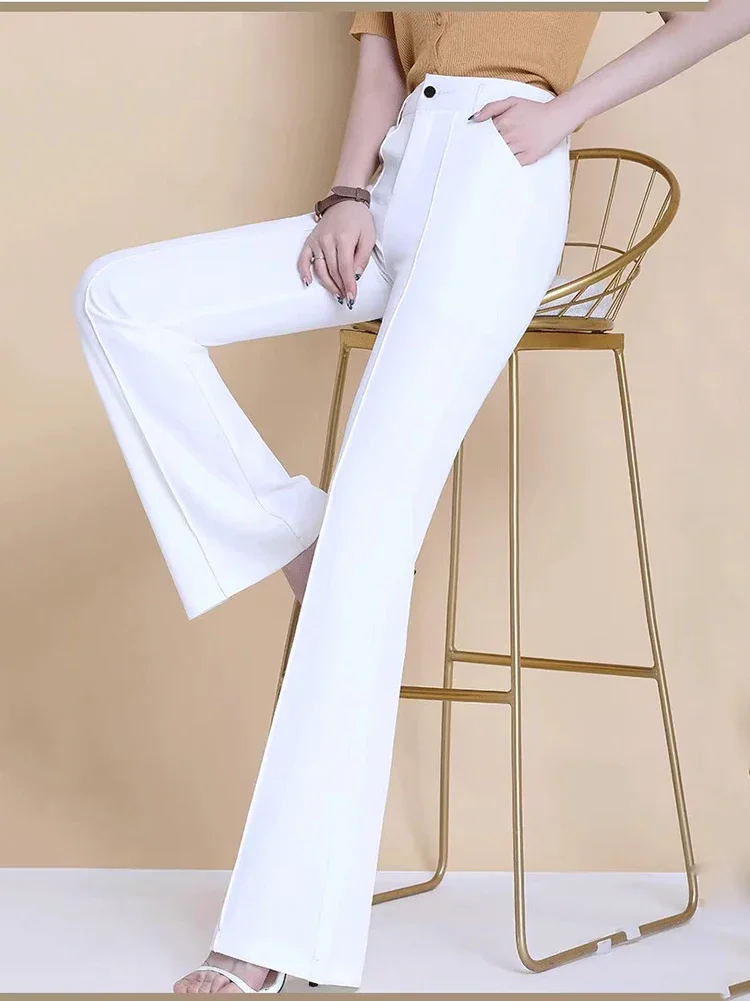 بدلة بيضاء مضيئة السراويل النسائية عادية سليم عالية الخصر مكتب مستقيم Pantalones الكورية أنيقة رسمية Spodnie بنطلون XT1507
