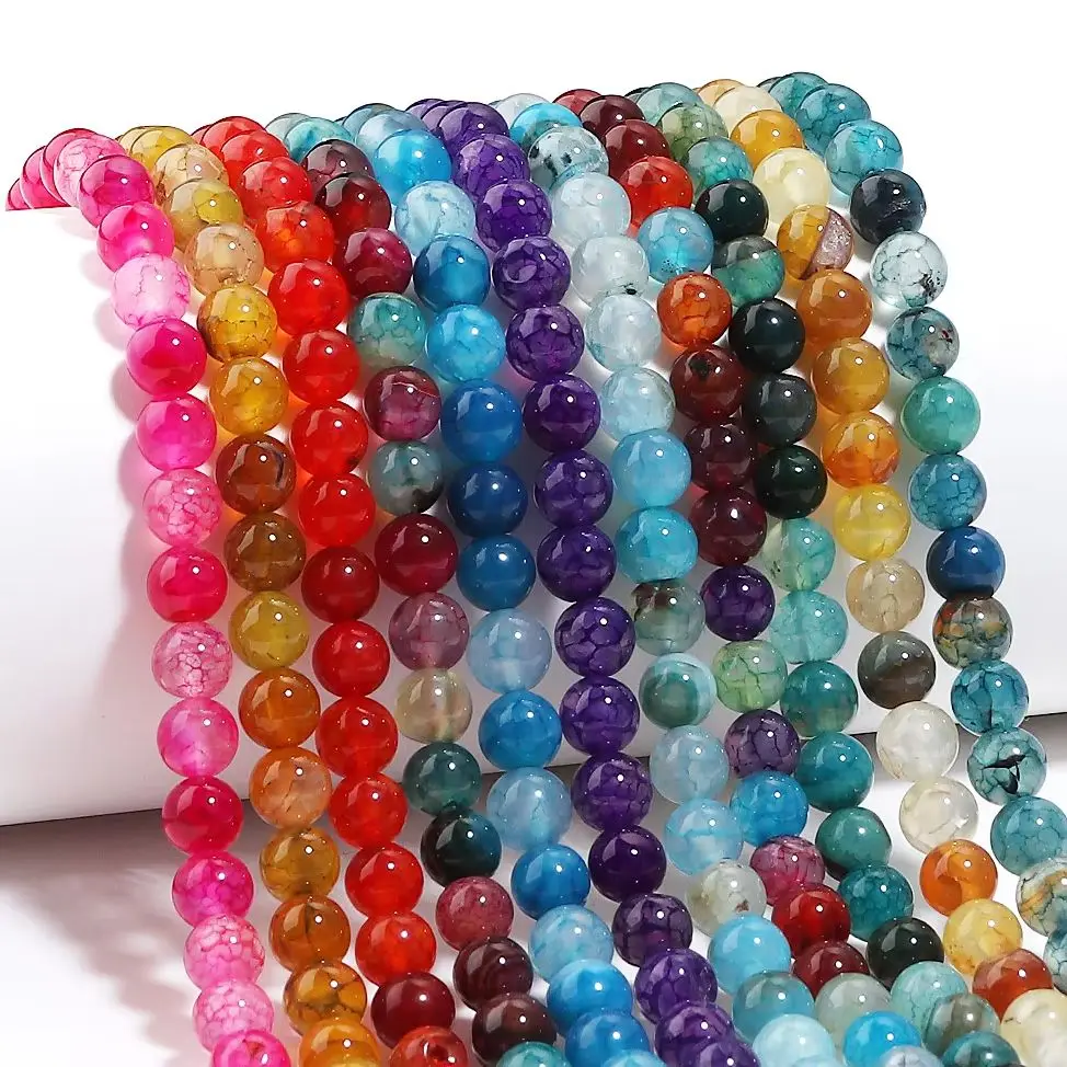 35-60 Stück/Lot 6 8 10mm Natursteinperlen Drachenadern-Achat Runde lose Abstandsperlen für Schmuckherstellung DIY Armband Halskette