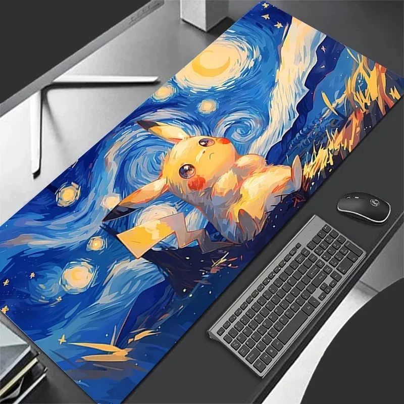 Gaming-Mauspad 900x400 PC P-Pikachu Gamer Cabiner Tastatur-Unterlage XXL P-PokemonS Desktop-Mausmatte Teppich Kawaii Gummi-Mauspad