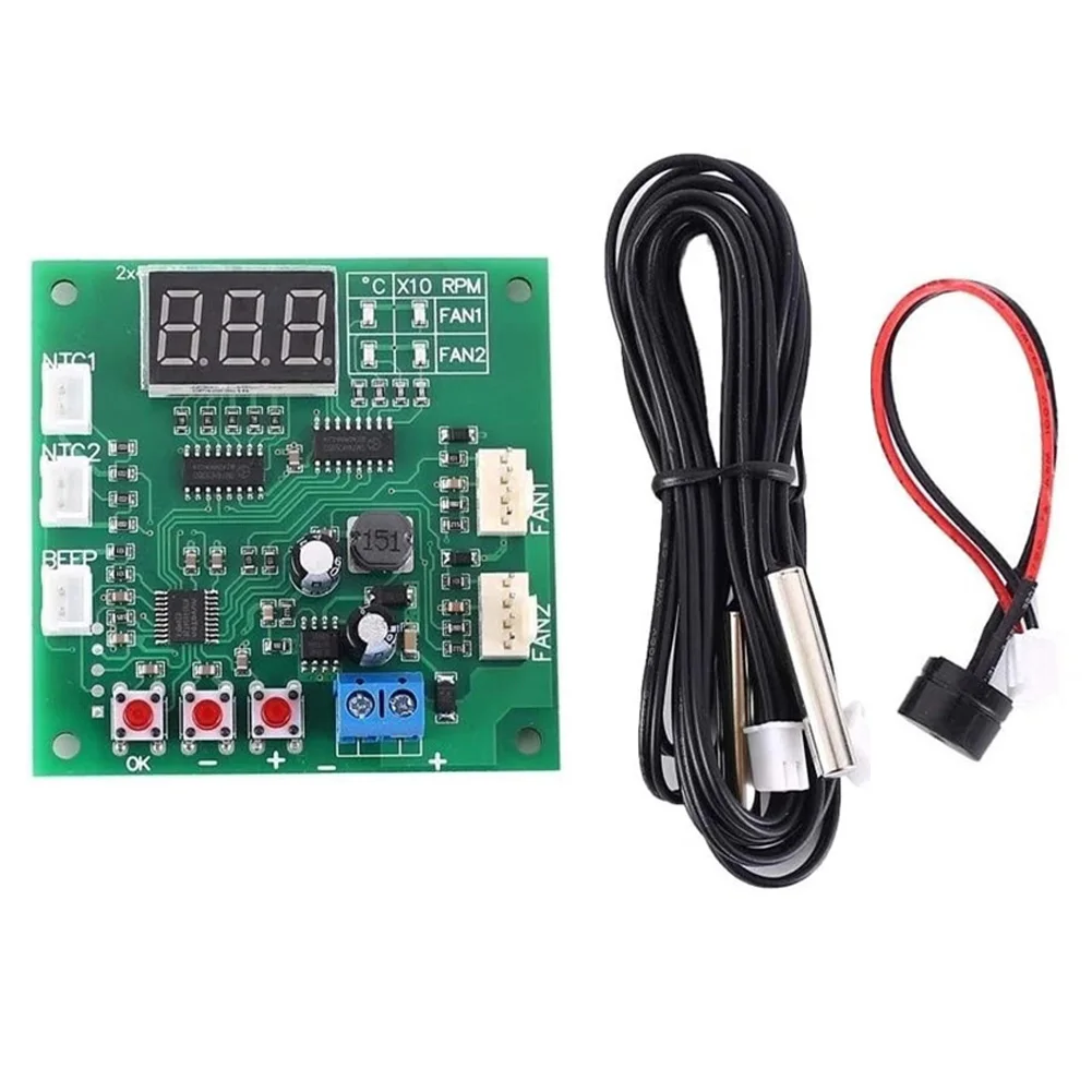 1pc Fan Temperature Controller 2Channel 4 Wire Cooling DC 12/24/48V Fan Temperature Controller Motor Speed For PWM 4-wire Fan