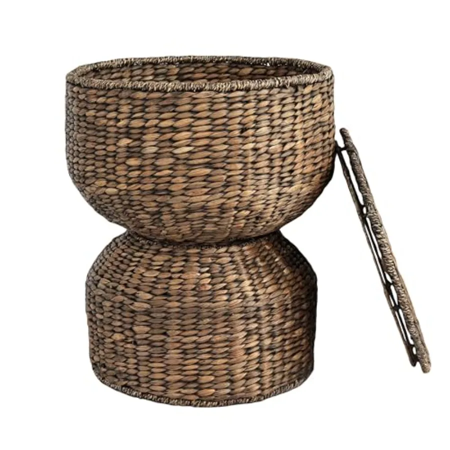 

SAT1000B Bhola 18" Hourglass Handwoven Hyacinth Storage Accent Table with Lid for Storage and Decoration in Bedroom, Living Roo