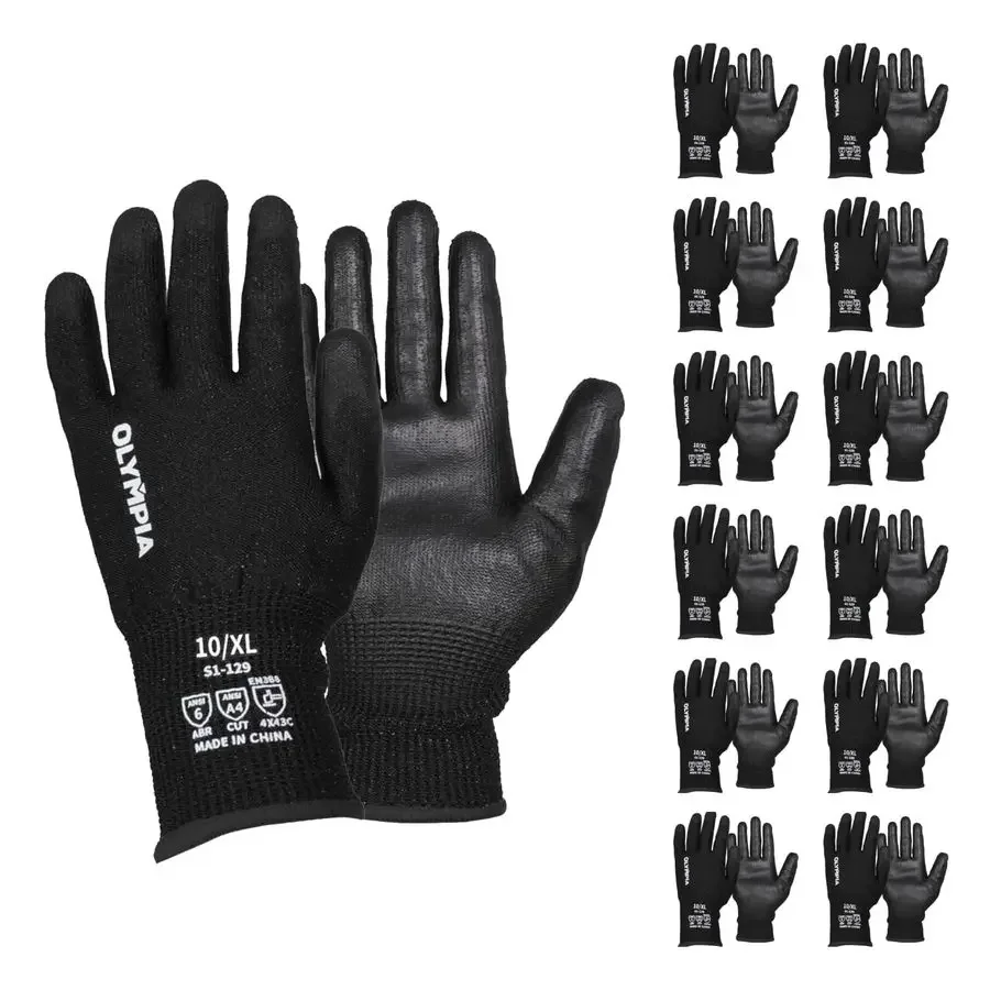 

Olympia 12 Pairs Cut Resistant Gloves Level A4, Polyurethane Dipped Work Gloves, Safe and Durable, Flexible Fingers, Used for Au