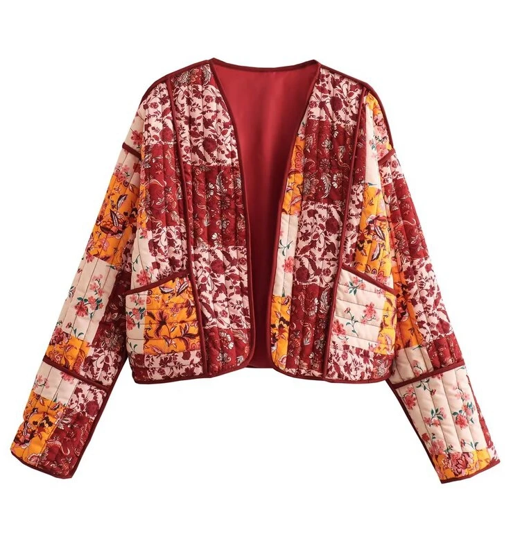 

2023 Autumn Winter New Women's Loose Casual ort Printed Quilted Jaet Cardigan Versatile Comfortable Commute Sle Outerwear