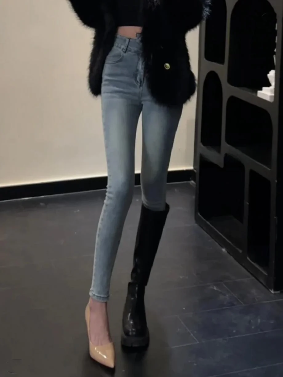 

Faionable High Waist Stretchy Slim Fit Jeans Spring Autumn New Sle Cotton Elastic Casual High Waist Pencil Pants