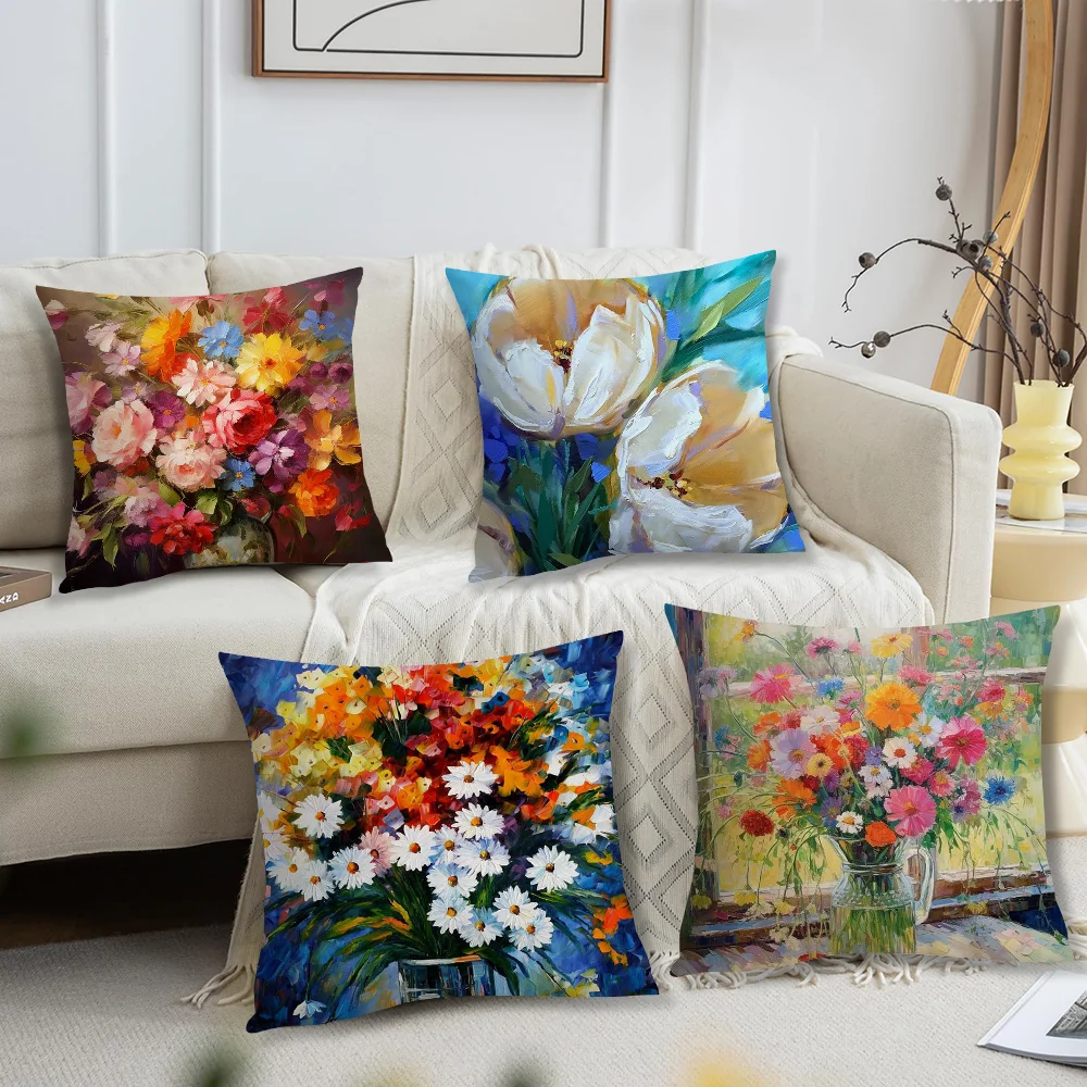 Beautiful Oil Painting Flowers cushion cover Accessories Square Cushion Room Bedroom Headboard Sofa Living Backrest Car Nap Time