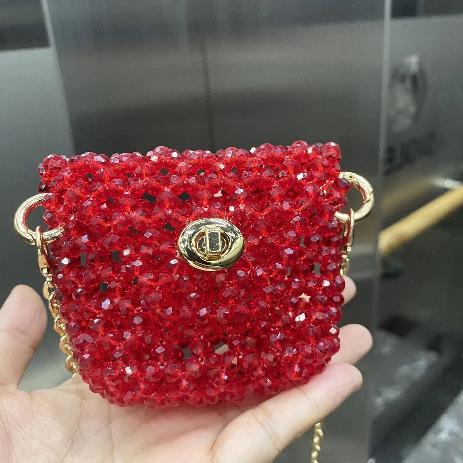 

Handmade Red Beaded Bag Cross Body Designer Bags Ladies Bags Handbag Mini Chain Beading Bags Cute Purses and Handbags for Women