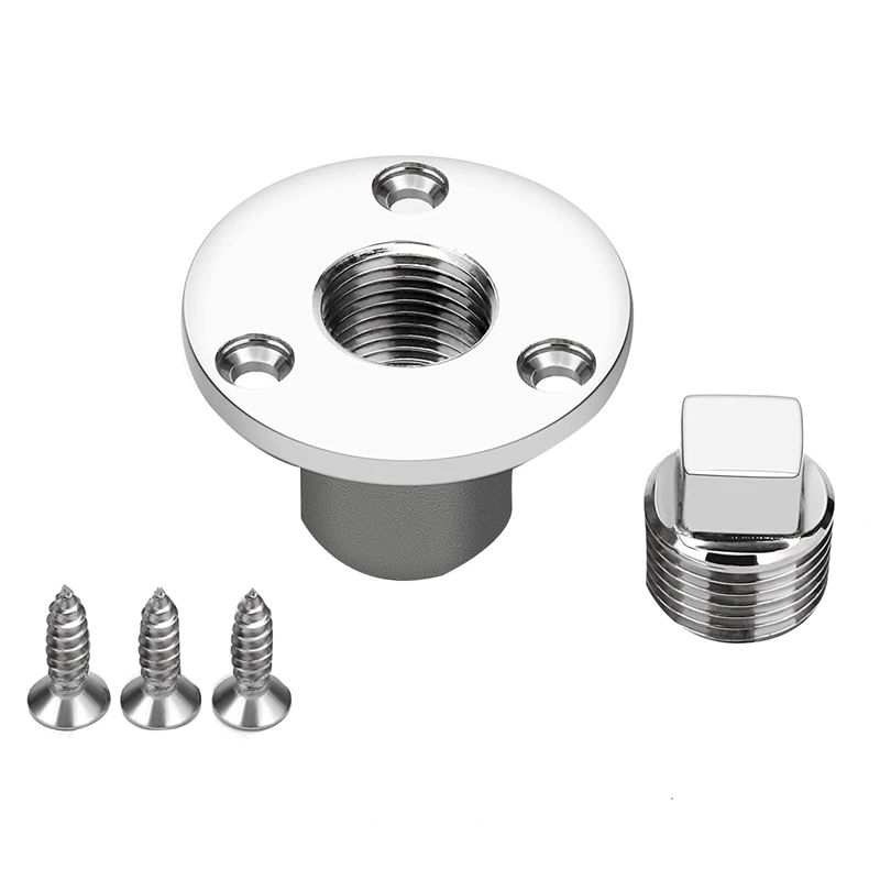 Drain Plug Kit,Universal Marine Stainless Steel Drain Plug Fits 1Inch Hole,With Screws, Transoms Hardware Accessories