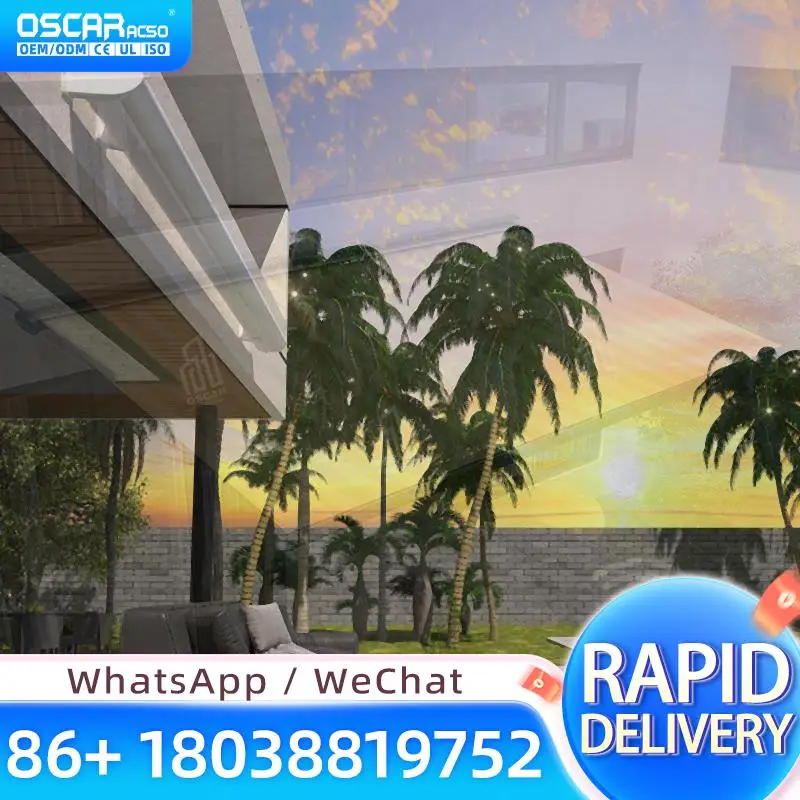 

Electric Retractable Full Cassette Awning with White Frame Motorized Patio Shade for Balcony Courtyard Facade Retractable Awning