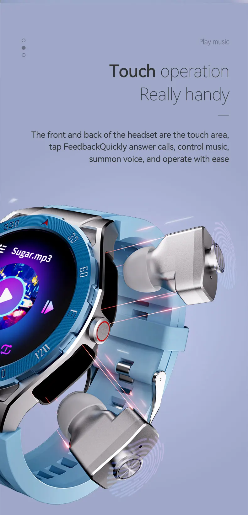 Wonlex MF02 ساعة ذكية TWS 3 في 1 سماعات بلوتوث دفع غير متصل 24 ساعة مراقبة الصحة IP67 مقاوم للماء ساعة ذكية للرجال