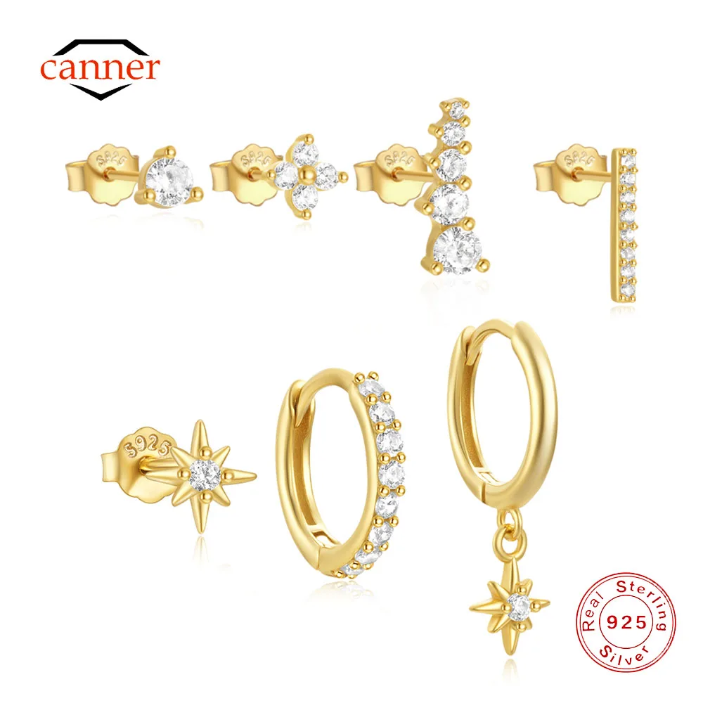 

Серьги-гвоздики CANNER 1 Set из стерлингового серебра 925 пробы с восьмиконечными звездами, позолоченные 18-каратным золотом, для женщин, изысканные ювелирные украшения, подарки