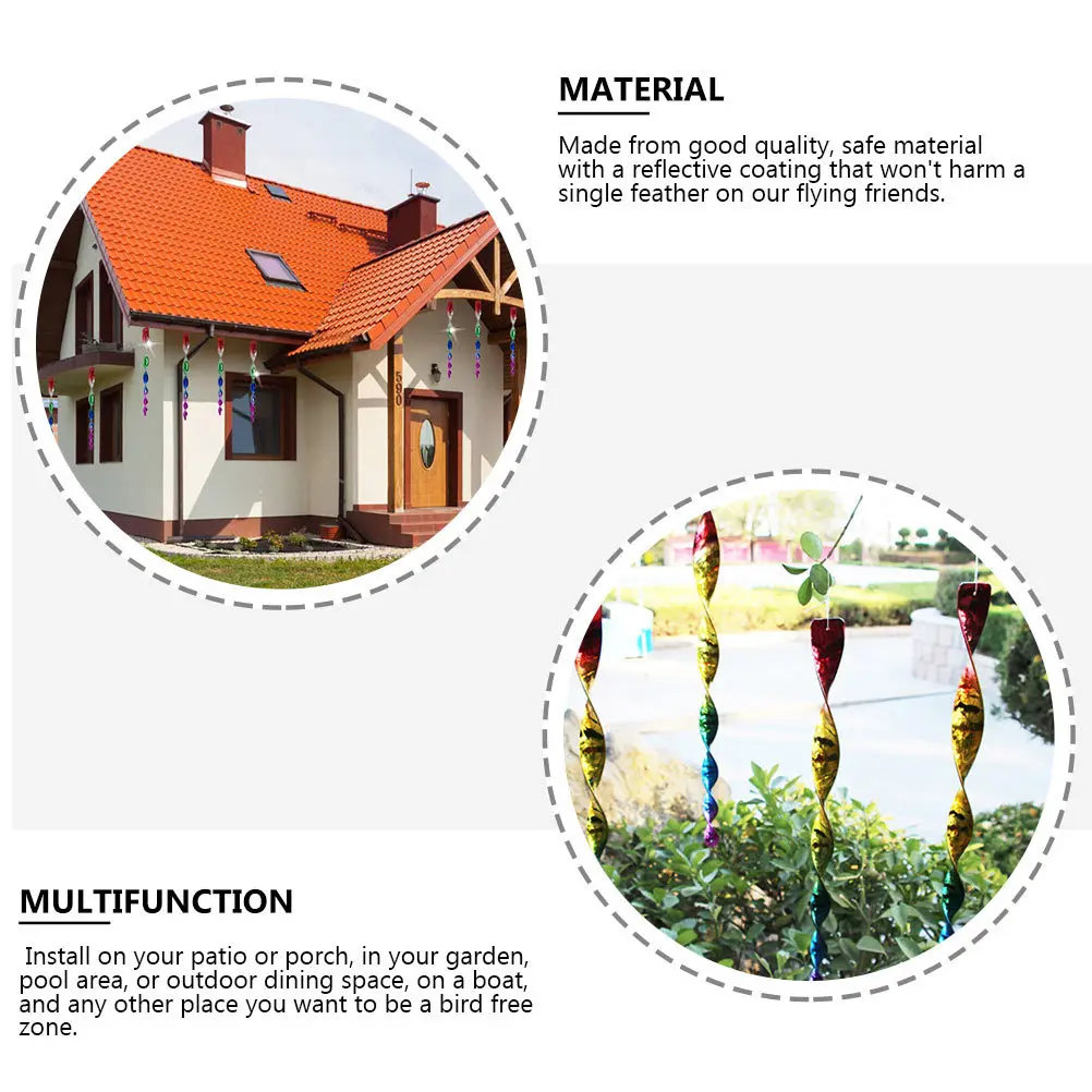 

10Pcs Bird Repellent Spiral Rods Reflective Twisting Wind Hanging Rods for Garden Pool Patio Decoration Spiral Scare Rod