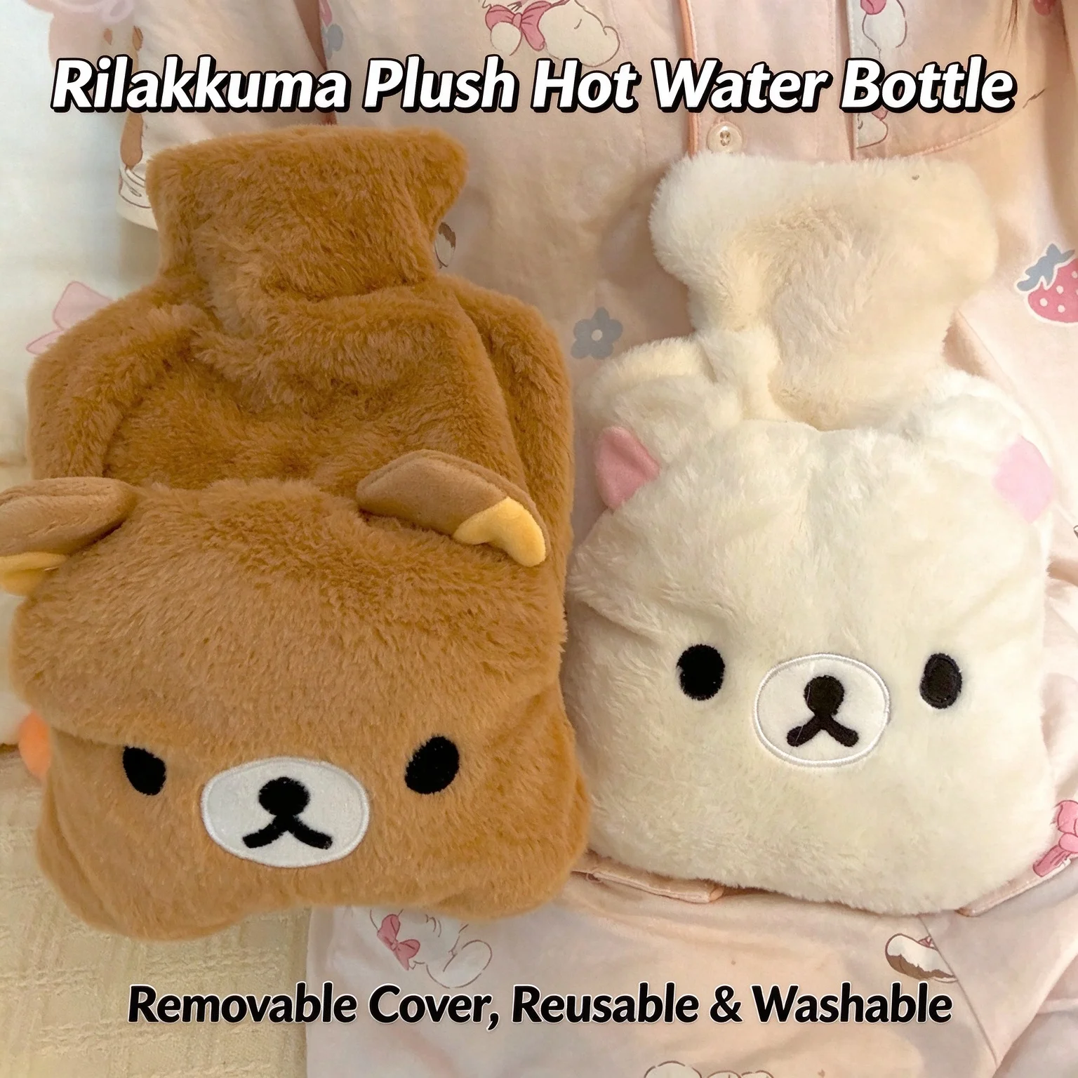 Cute Plush Hot Water Bottle Kawaii Ins Style Water Filled Thickened Warm Bag Detachable Cover For Dorm Winter