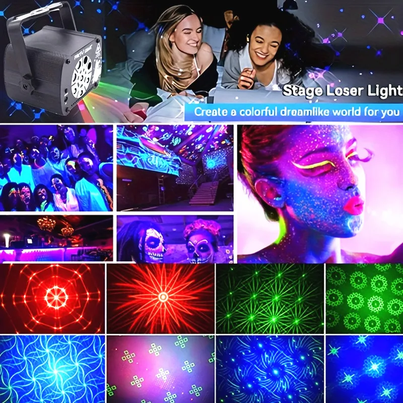 8-hole 3-in-1 UV disco DJ party light, strobe projection light, family dance party, holiday carnival atmosphere light