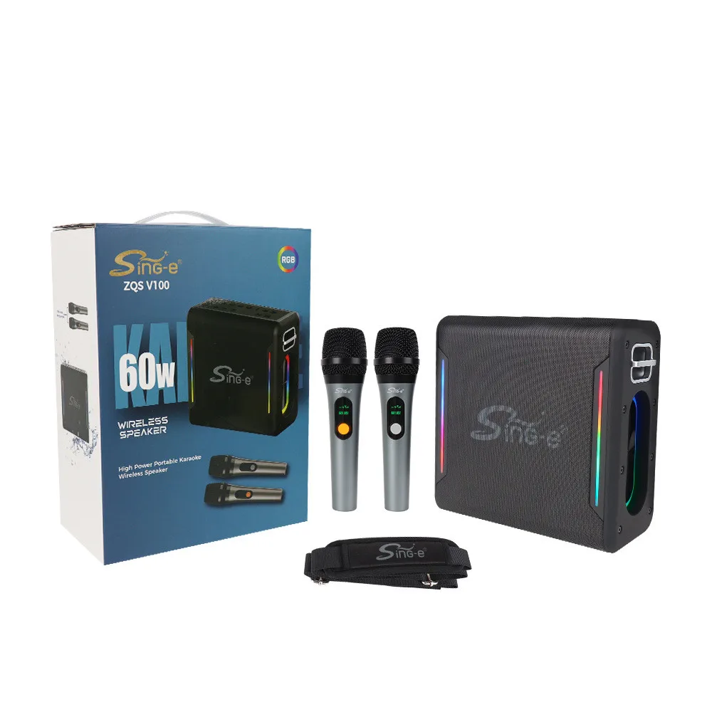 

Portable Wireless Bluetooth Speaker Outdoor Waterproof Subwoofer Home Karaoke System with Two Microphones High Quality Audio