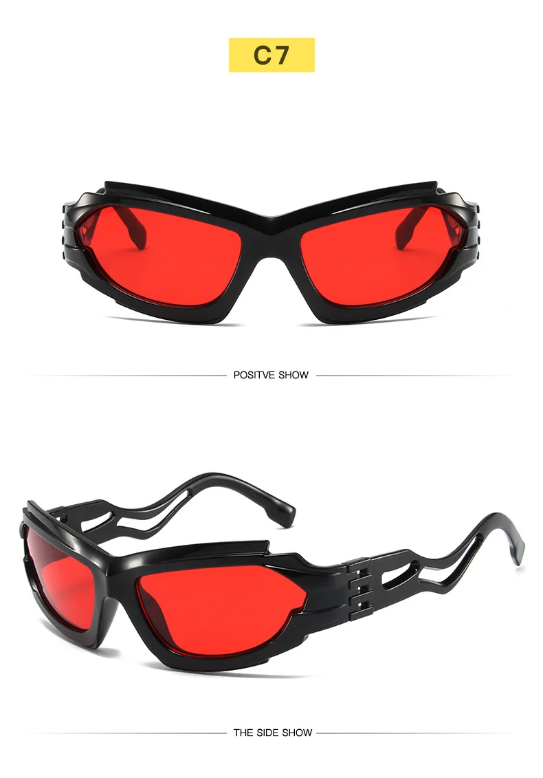 Outdoor Sport Sonnenbrille Frauen 2000S 90S Ästhetische Y2K Sonnenbrille Männer Vintage Shades Mode Coole Punk Goggle Brillen Wellenförmige Beine – Detail 11