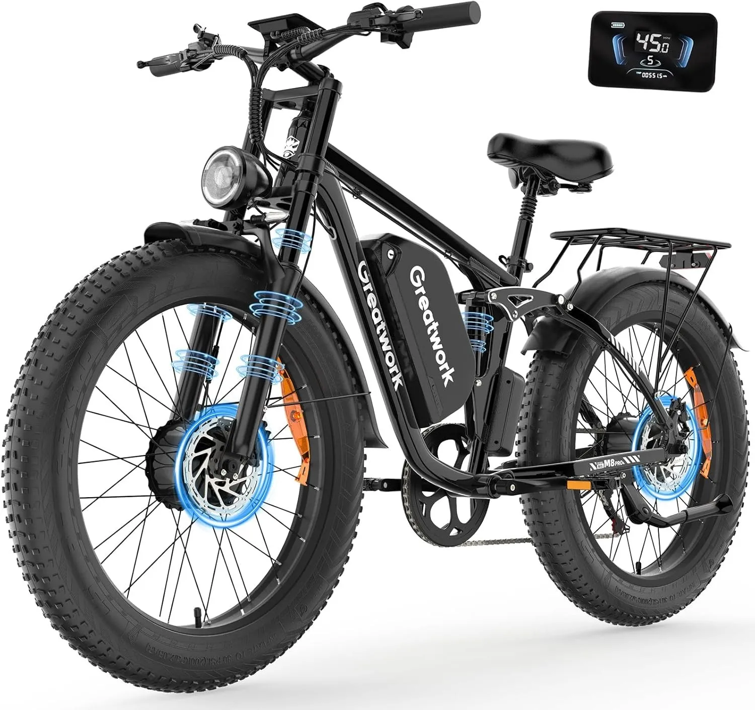 5000W Dual Motor Electric Bike For Adult 45MPH 52V/25Ah 26" Full Suspension image 5
