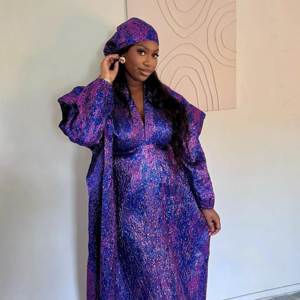 

Muslim Jacquard Loose Robe Sub African Women's Large Size Dress Headscarf