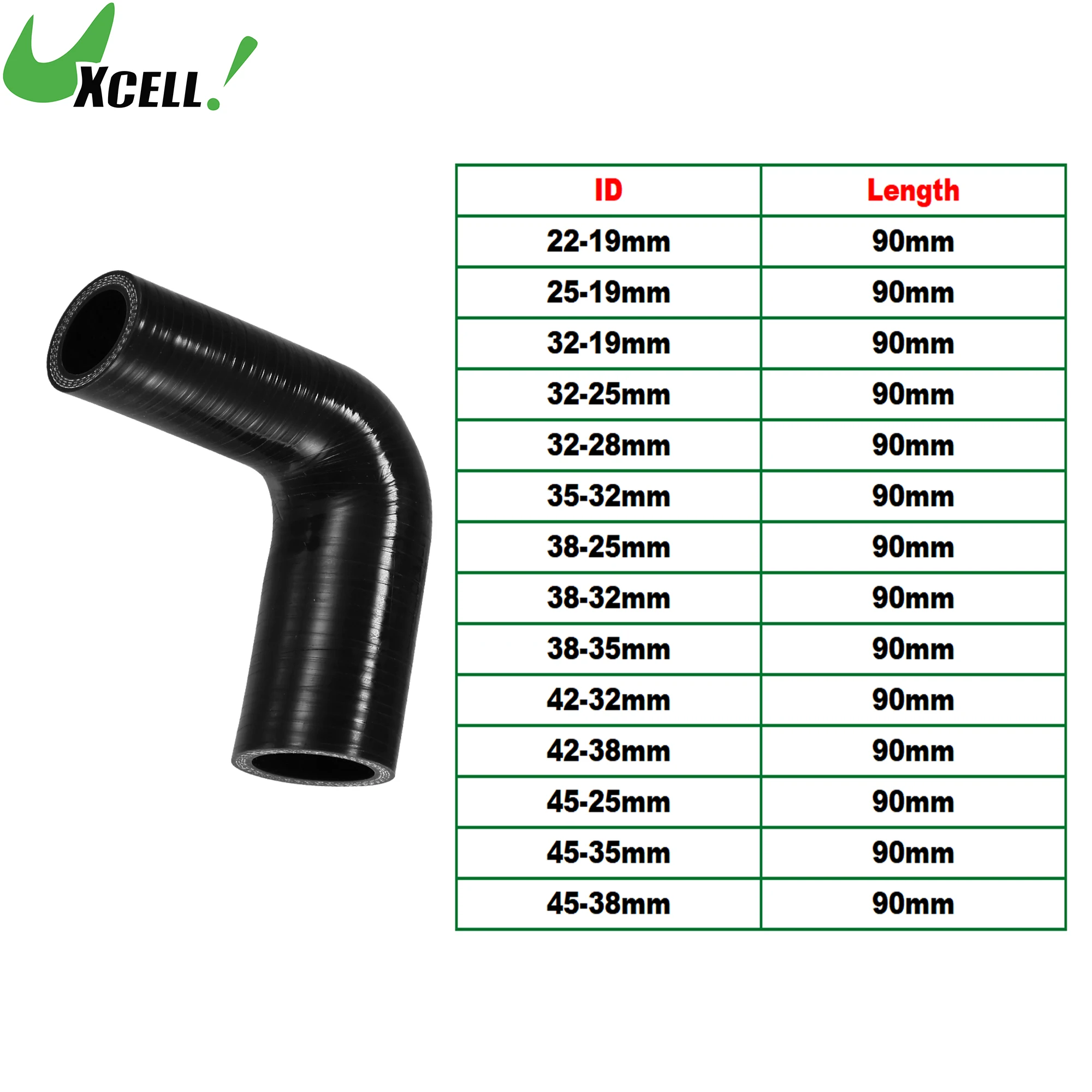 

UXCELL 19mm 22mm 25mm 32mm 35mm 38mm 42mm ID 90mm Length 90 Degrees Car Silicone Hose Coolant Hose Universal
