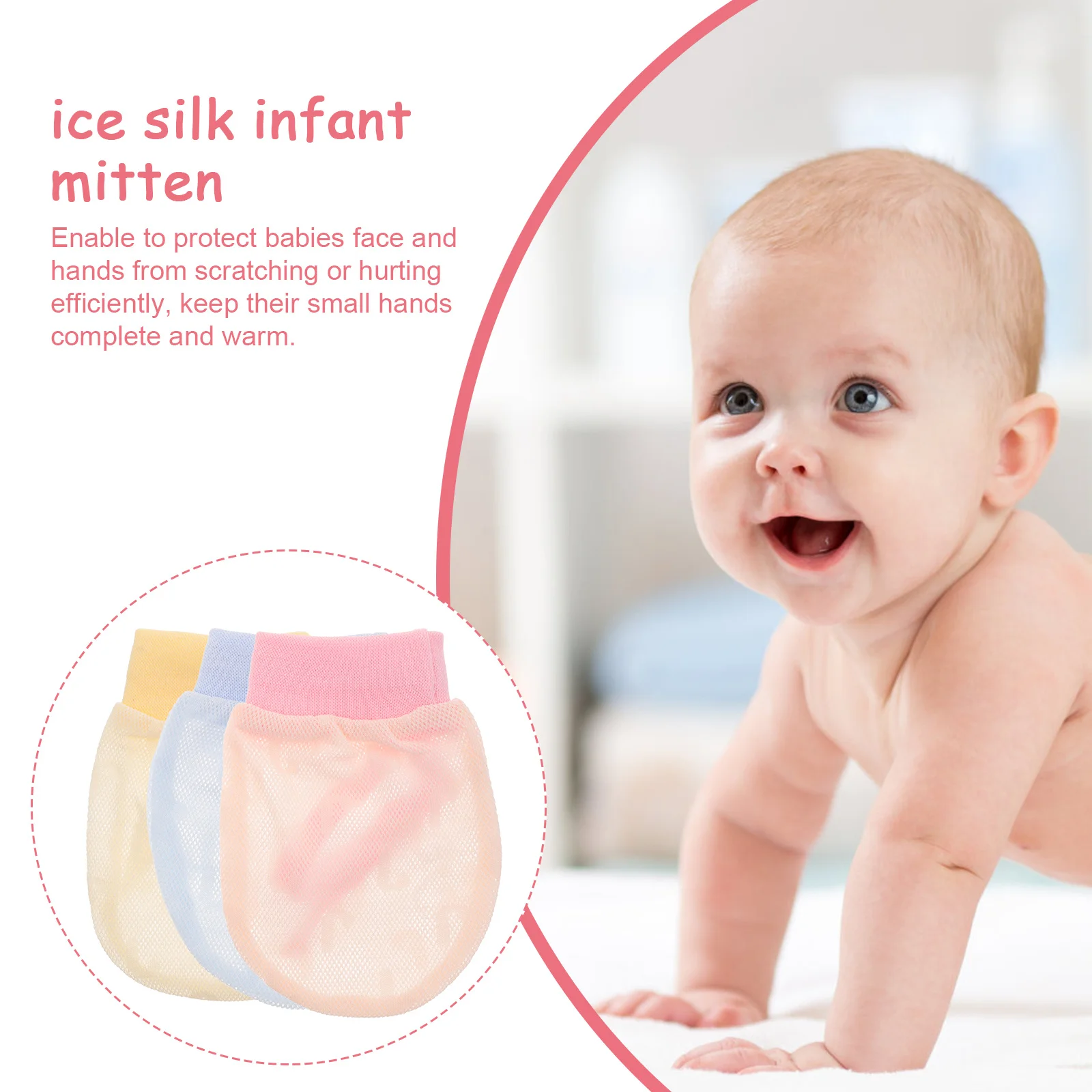 

3Pairs Baby Breathable Cotton Mittens Mesh No Scratch Gloves Adjustable Newborn Thumb Sucking Stop Finger Guard