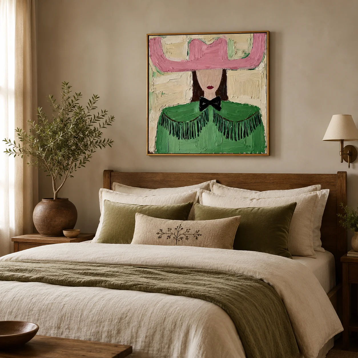 Mesa Wind – Americana Woman with Woven Accessory Painting Canvas Wall Print， High‑Grade Home Decoration Artwork for Bedroom